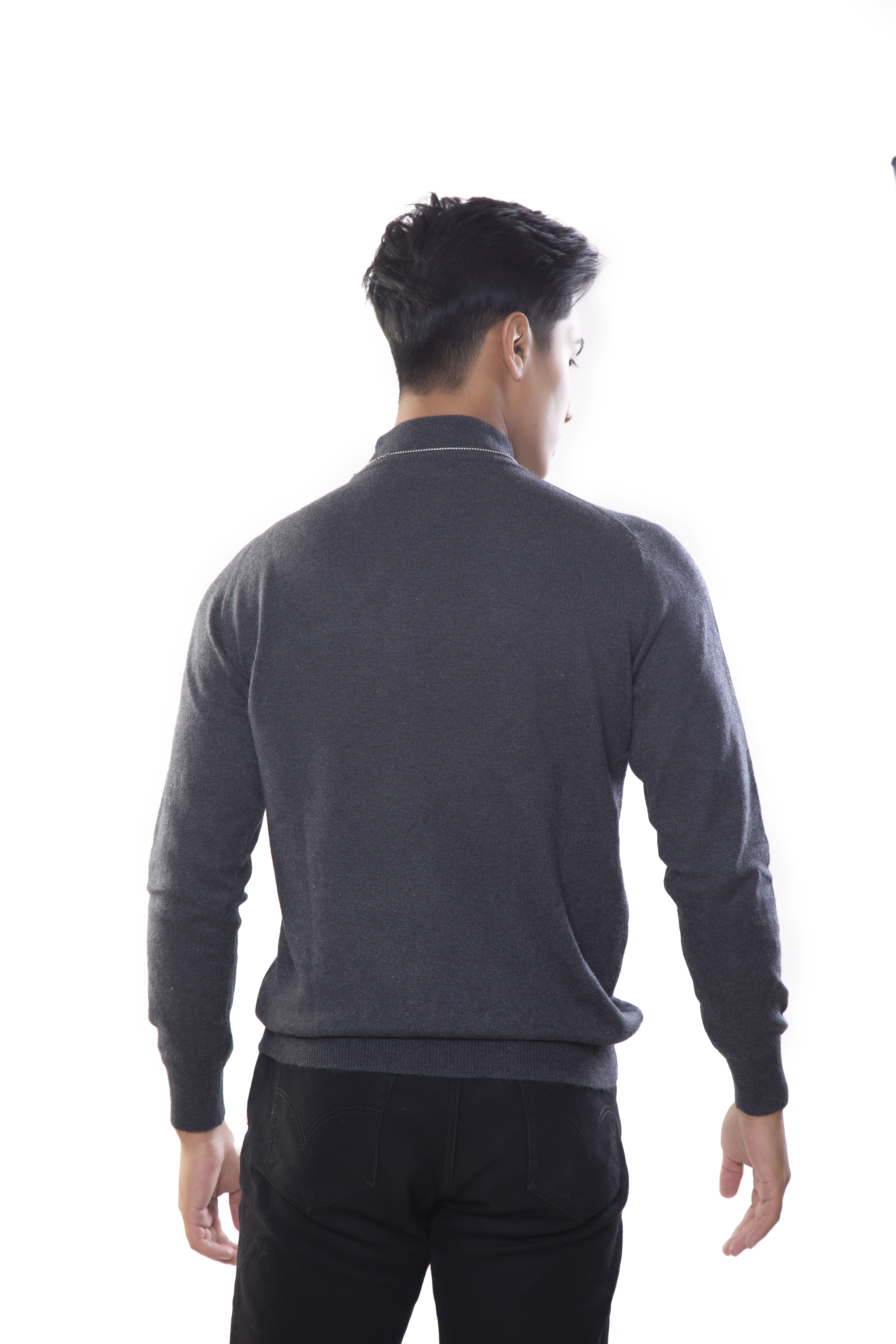 True Pashmina Dark Grey High Neck Sweater Facing Back